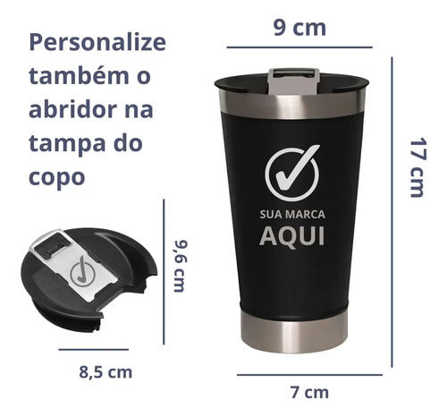 Meta Laser Copo Inox Tampa Abridor Copo